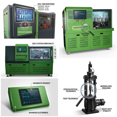 Banco de ensaio de bomba CRB-E3000 Common Rail com pressão máxima de 2500 bar, faixa de velocidade de 0 a 4000 rpm e eficiência de retorno de energia de 70%